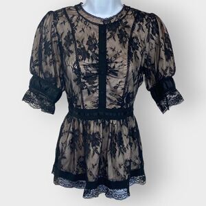 Whimsy Goth Fairy Grunge Peplum Black Lace Top | Full Back Zip | Dark Romantic